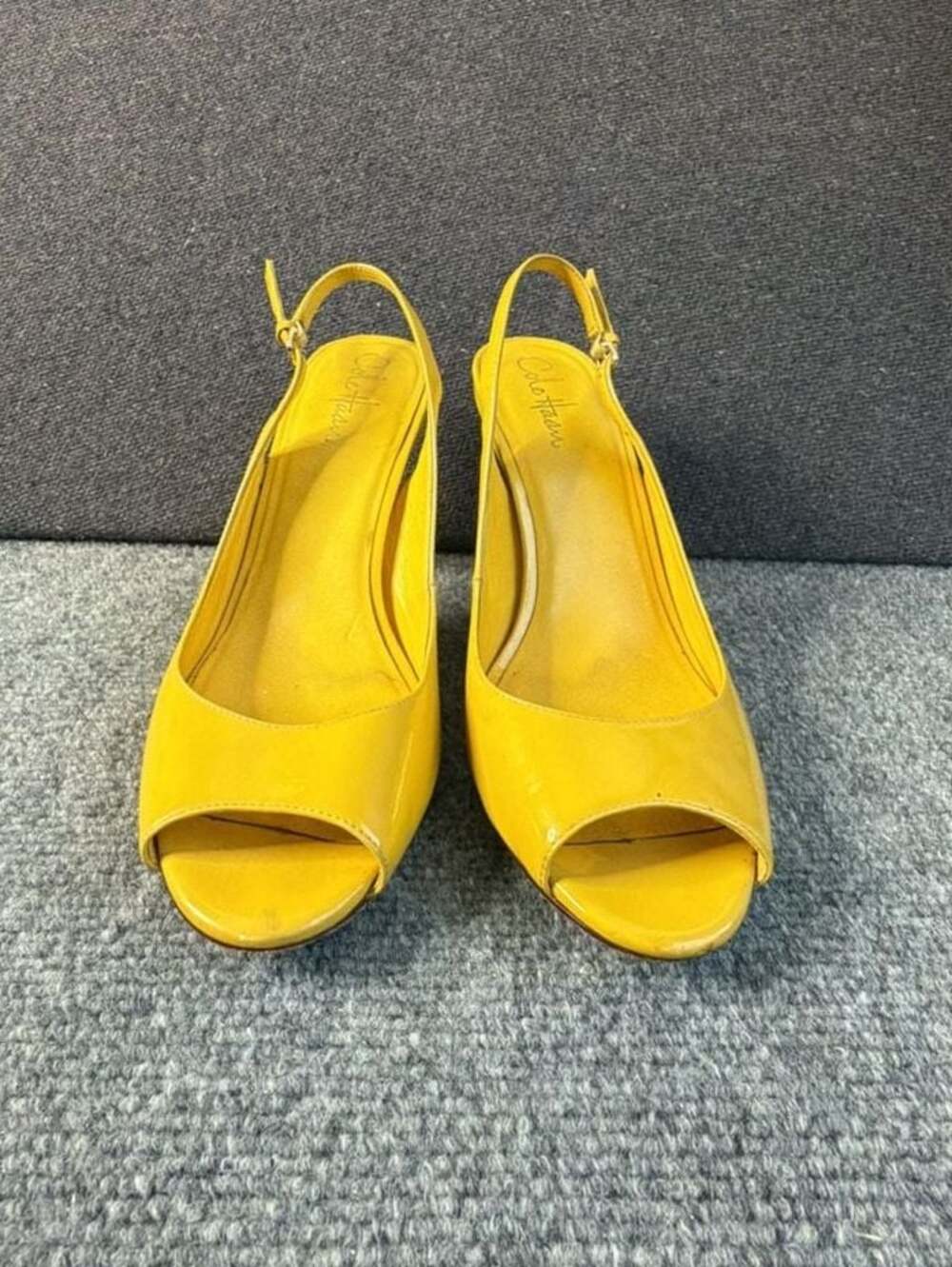 Cole Haan Yellow Nike Air Slingback Peep Toe Pumps Size 9B